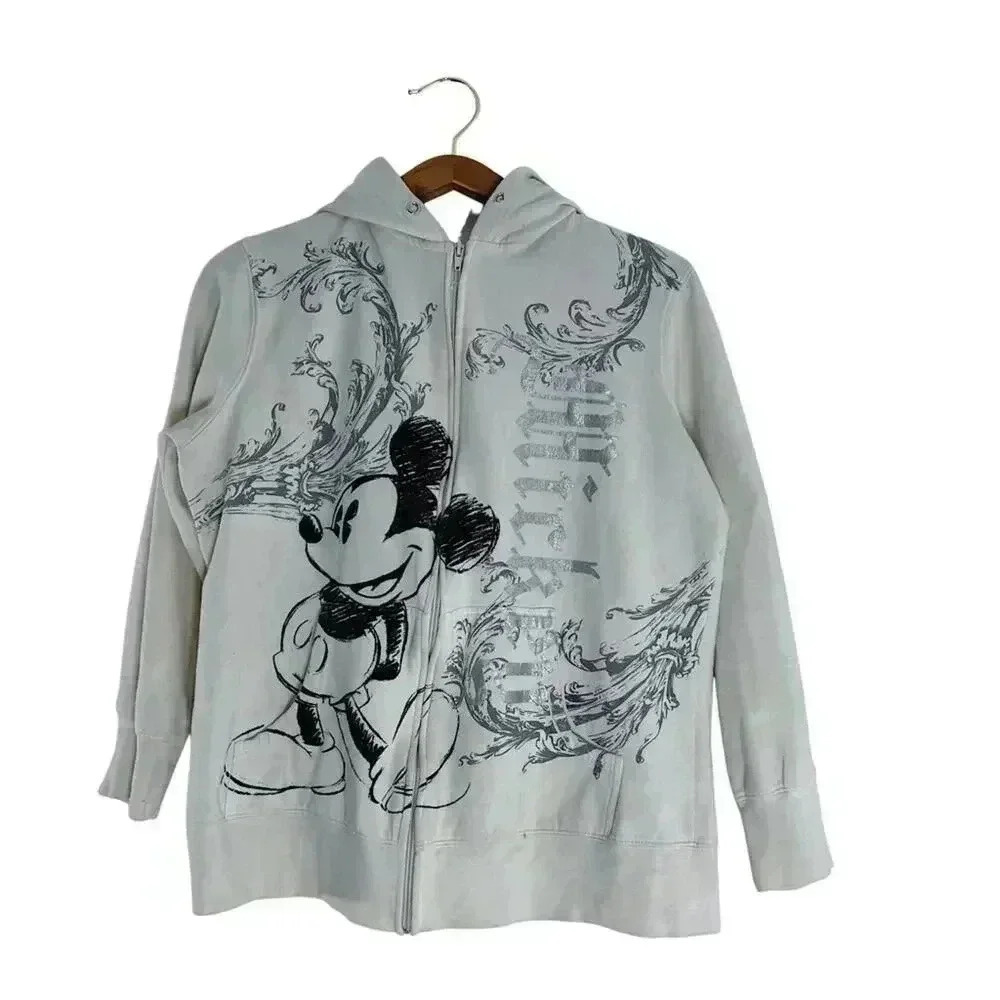 Disney Light Gray and Black Mickey Mouse Zip Hoodie